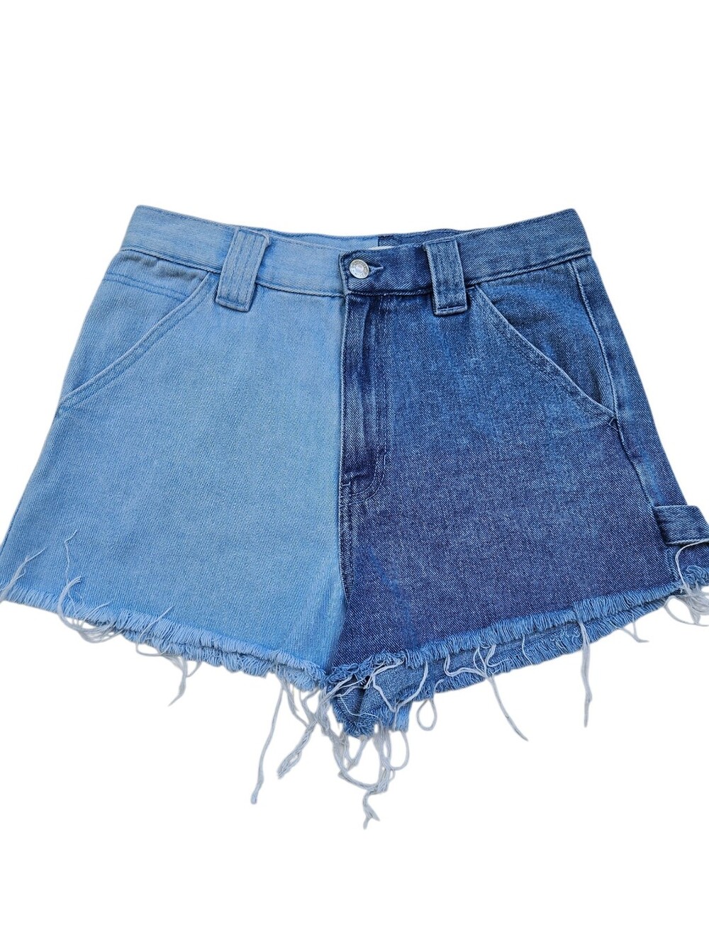 PacSun Two Tone Colorblock High Rise Denim Shorts Raw Hem Size 29